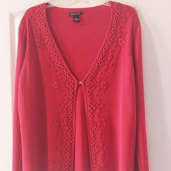 Red (Cranberry) Embroidered Beaded Cardigan Set by BCBGMazazria Sz 2X - Picture 6 of 15